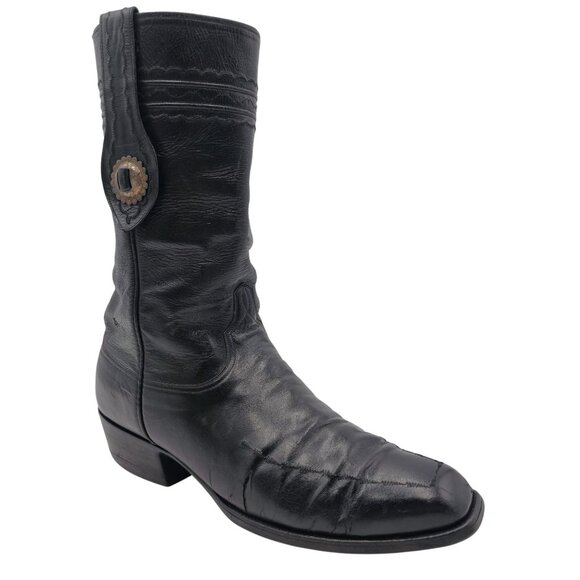 Vintage Lucchese San Antonio Mens 11D Black Leather Zip Cowboy Western Boots - Picture 1 of 13